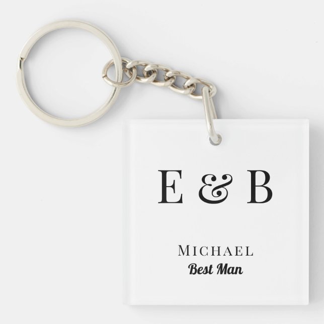 Monogram Wedding Best Man Gift Personalised Black  Key Ring (Front)