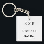 Monogram Wedding Best Man Gift Personalised Black  Key Ring<br><div class="desc">Monogram personalised wedding keychain gift for Best Man.</div>