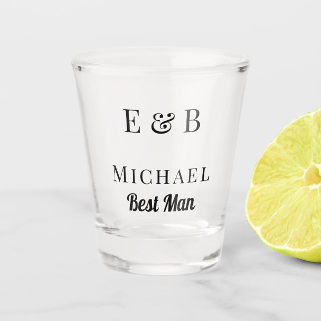 Monogram Wedding Best Man Gift Personalised Black  Shot Glass (Front)
