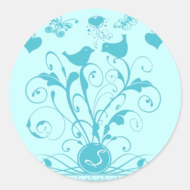 Monogram Wedding Birds change colours Classic Round Sticker (Front)