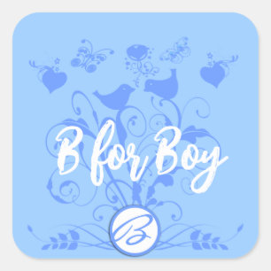Monogram Wedding Birds Hearts Swirls Powder Blue Square Sticker
