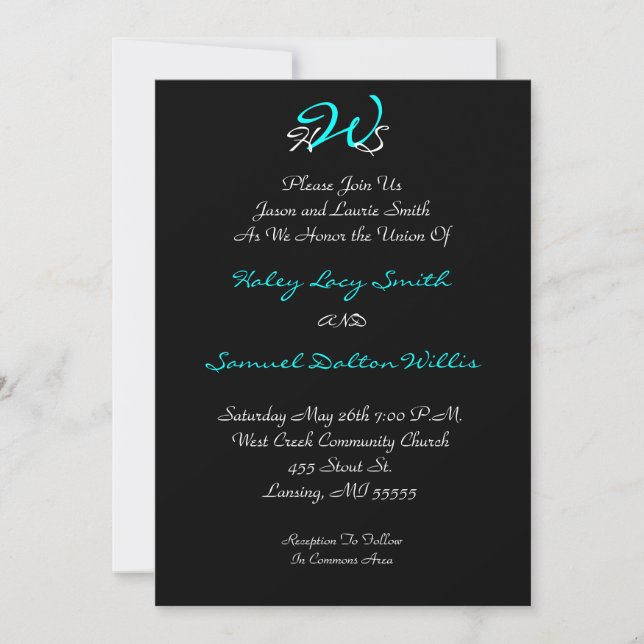 Monogram Wedding Black/ White Invitation (Front)