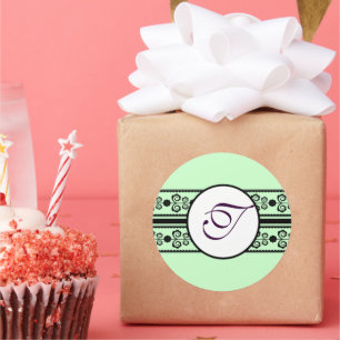 Monogram Wedding Borders Mint Classic Round Sticker