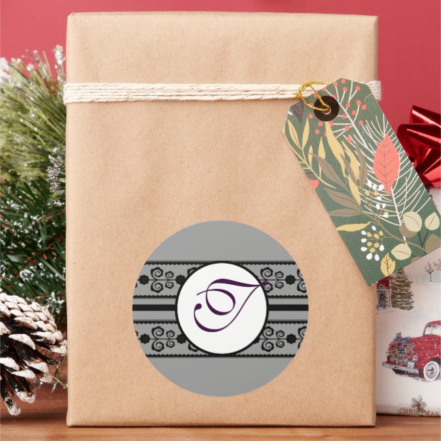 Monogram Wedding Borders Mint Classic Round Sticker (Holiday)