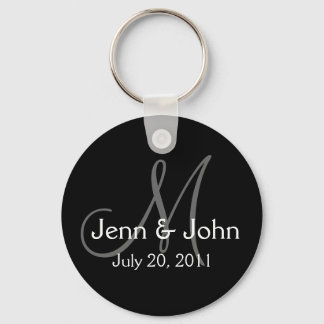 Monogram Wedding Bride Groom Date Black Key Chain