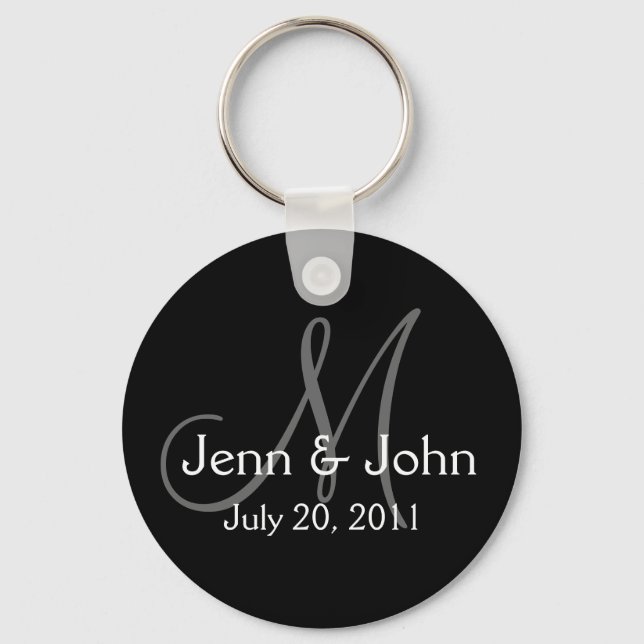 Monogram Wedding Bride Groom Date Black Key Chain (Front)