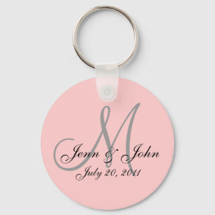 Monogram Wedding Bride Groom Date Pink Key Chain