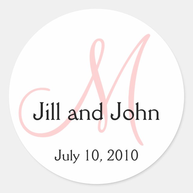 Monogram Wedding Bride Groom Date Pink Sticker (Front)