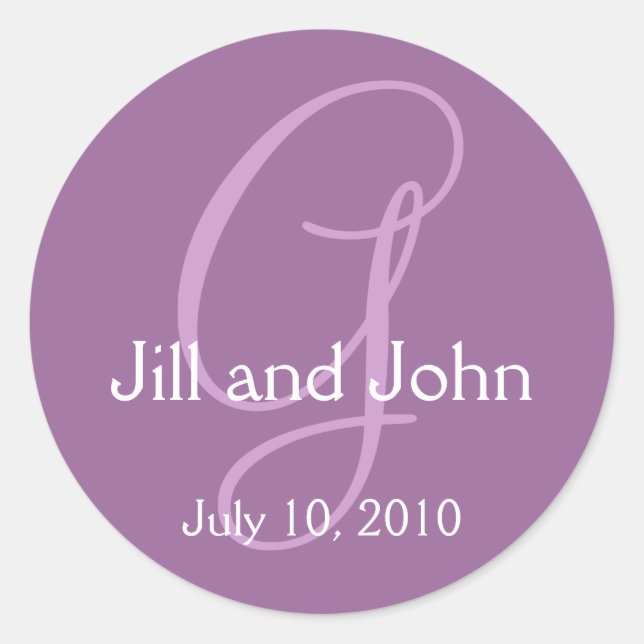 Monogram Wedding Bride Groom Date Purple Sticker (Front)
