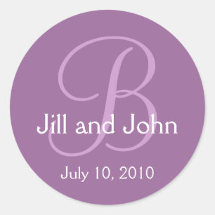 Monogram Wedding Bride Groom Date Purple Sticker