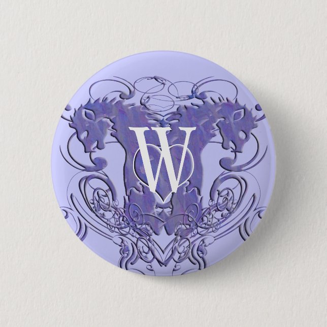 Monogram Wedding Button Lions  Swirls 4 Heads (Front)