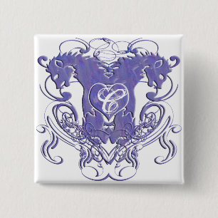 Monogram Wedding Button Lions  Swirls 4 Heads