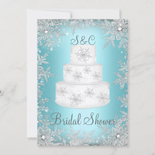 Monogram Wedding Cake Blue Bridal Shower Invitation