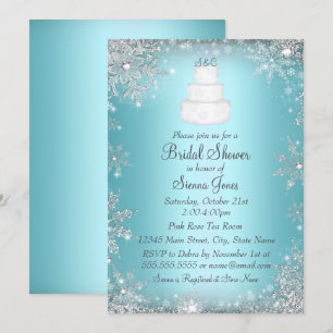 Monogram Wedding Cake Blue Bridal Shower Invite