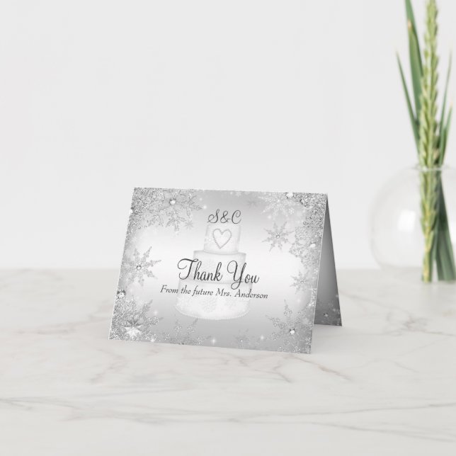 Monogram Wedding Cake Bridal Shower Thank You Card (Front)