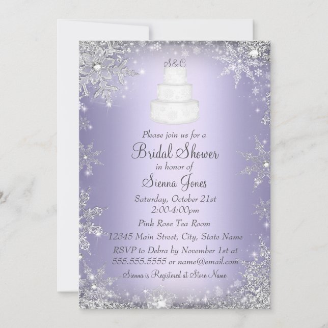 Monogram Wedding Cake Purple Bridal Shower Invite (Front)