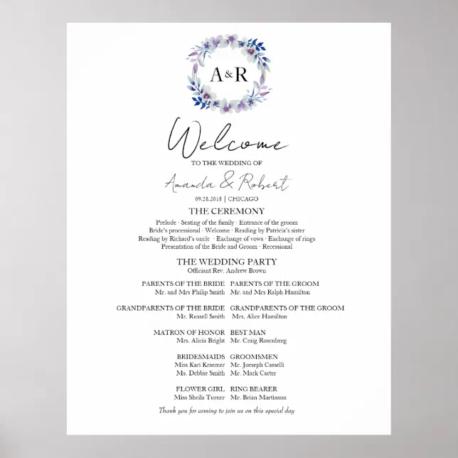 Monogram Wedding Ceremony Program Sign Foam Board | Zazzle
