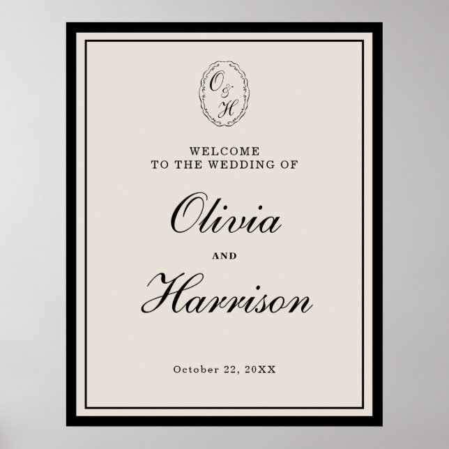 Monogram Wedding Classic Welcome Sign (Front)