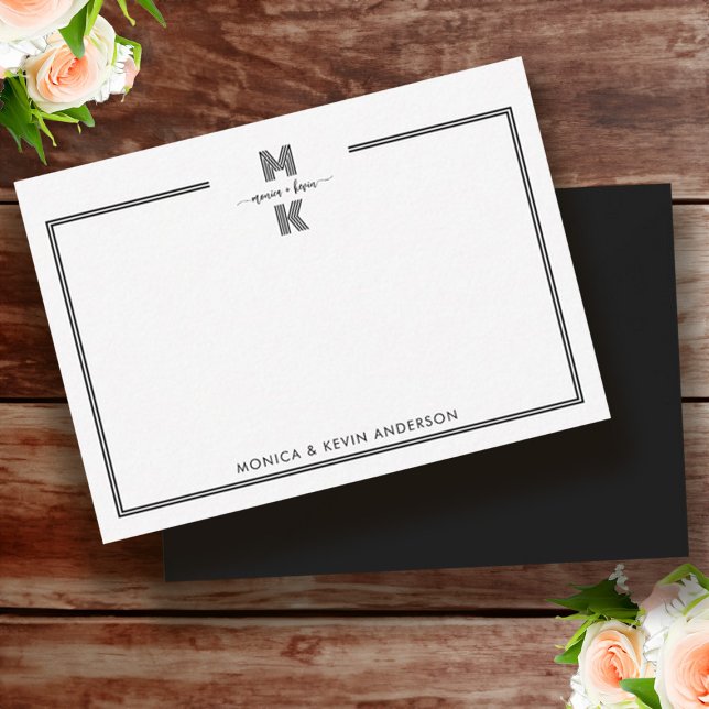 Monogram Wedding Couple Black White Elegant Simple Card (Wedding Couple Black White Elegant Simple Monogram Note Card)
