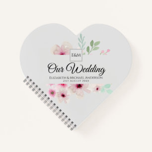 Monogram Wedding Couple Pink Blush Floral Notebook