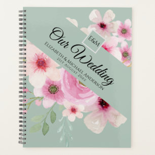 Monogram Wedding Couple Pink Blush Floral Planner