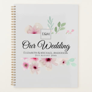 Monogram Wedding Couple Pink Blush Floral Planner