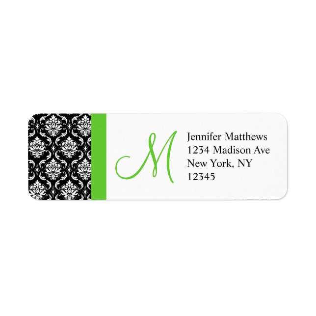 Monogram Wedding Damask Return Address Labels (Front)