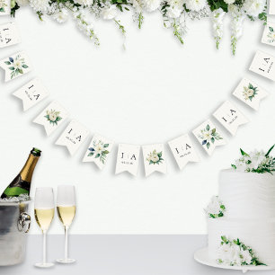 Monogram Wedding Date Watercolor Floral Custom Bunting