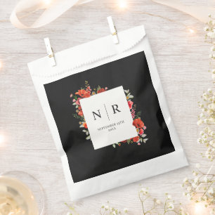 Monogram Wedding Delicate Poppy Dark Wedding Favour Bags
