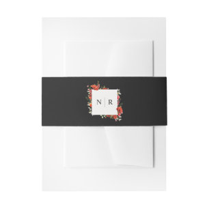 Monogram Wedding Delicate Poppy Dark Wedding Squar Invitation Belly Band