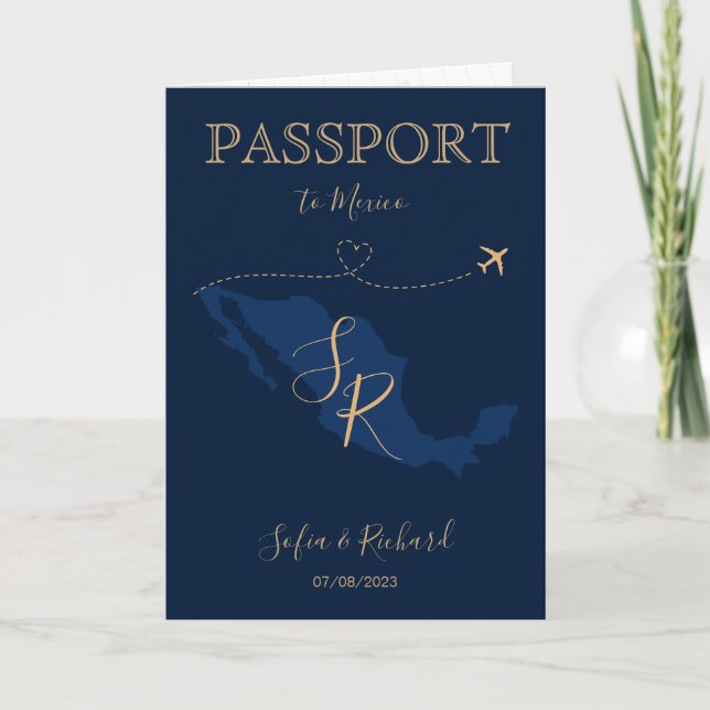 Monogram Wedding Destination Passport Mexico Invitation (Front)