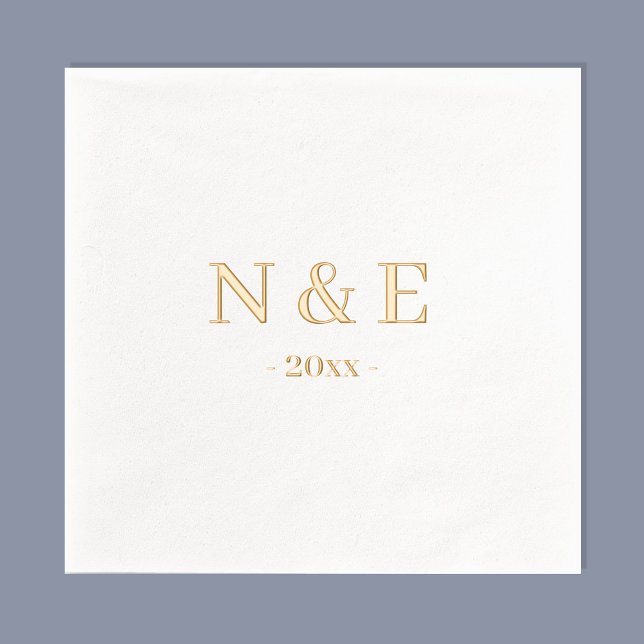 Monogram Wedding Elegant Minimal Stylish Gold Foil Napkins (Stylishly Personalize with Your Custom Monogram Initials & Year.)
