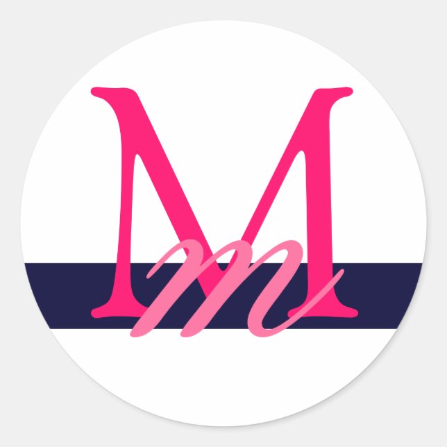 Monogram Wedding Envelope Seal White Navy Pink (Front)