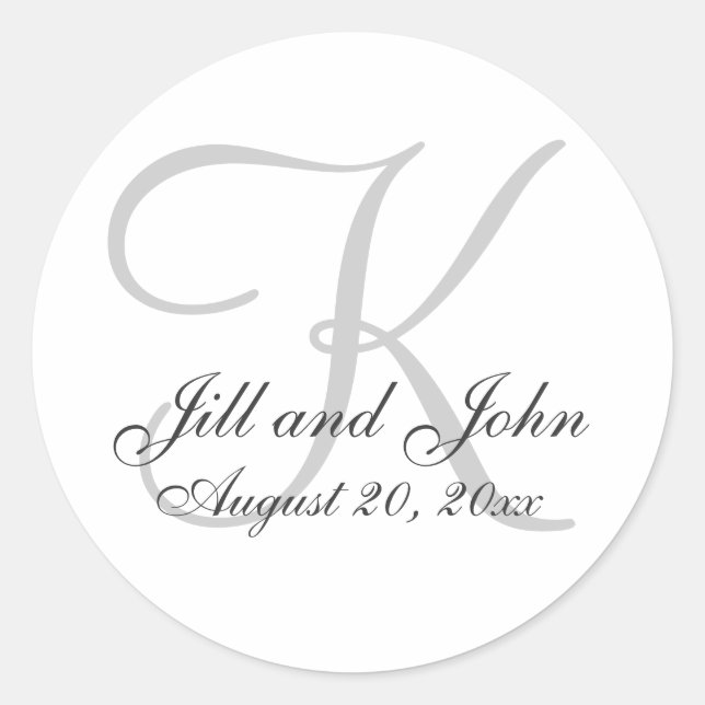 Monogram Wedding Favour Round Sticker (Front)