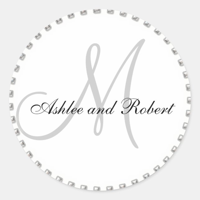 Monogram Wedding Favour Sticker Silver Pearl White (Front)