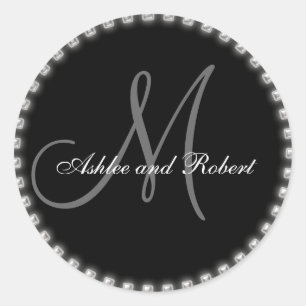 Monogram Wedding Favour Stickers Silver Pearls