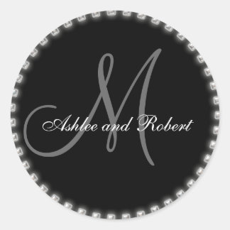 Monogram Wedding Favour Stickers Silver Pearls