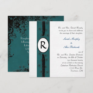 Monogram Wedding Floral Ribbon Invitation