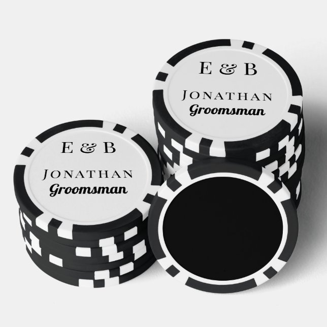 Monogram Wedding Groomsman Gift Personalised Black Poker Chips (Stack)
