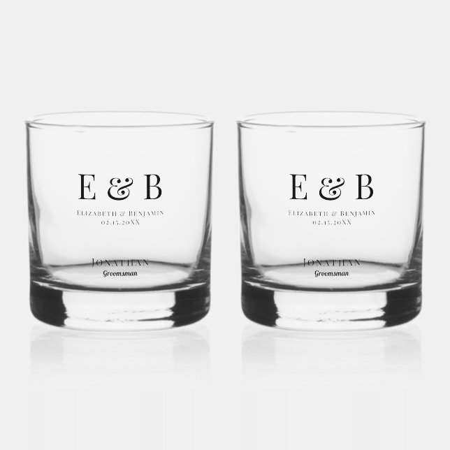 Monogram Wedding Groomsman Gift Personalised Black Whiskey Glass (Front)