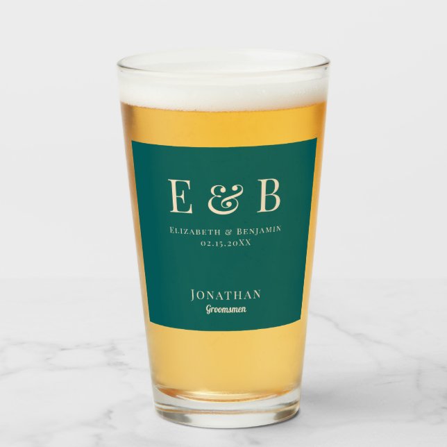 Monogram Wedding Groomsman Gift Personalised green Glass (Front Filled)