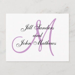Monogram Wedding Initial White and Lilac Card