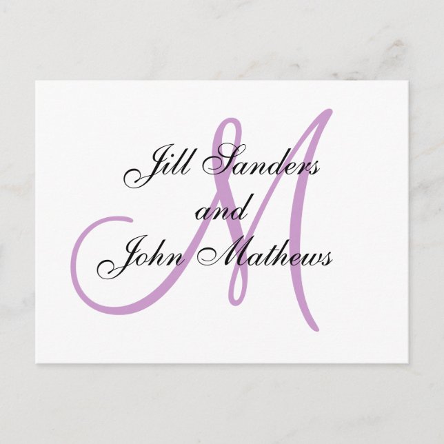 Monogram Wedding Initial White and Lilac Card (Front)