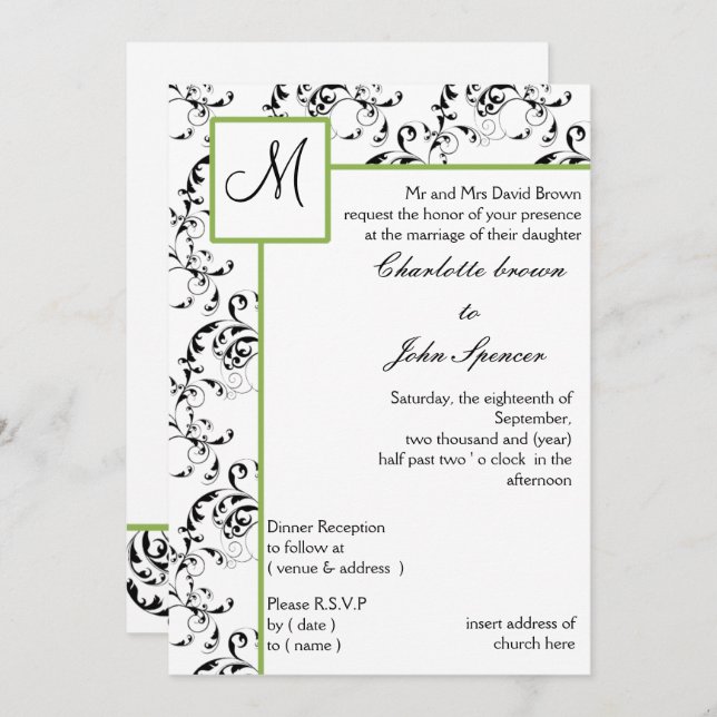 Monogram wedding Invitation (Front/Back)
