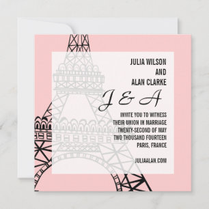Monogram Wedding Invitation Paris Pink
