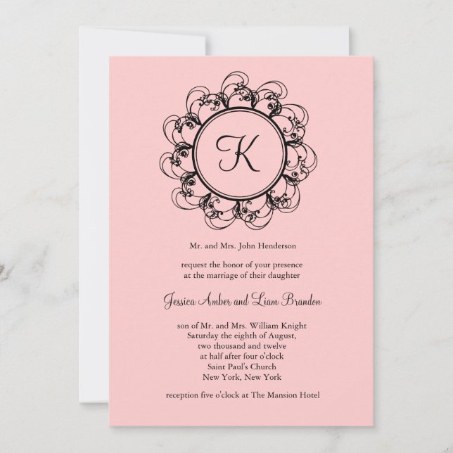 Monogram Wedding Invitation  (pink) (Front)