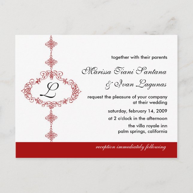 Monogram Wedding Invitation Postcard (Front)