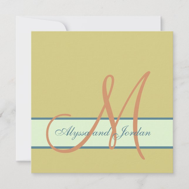 Monogram Wedding Invitation Sea Beach Colours (Front)