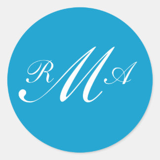Monogram Wedding Invitation Seal Teal Blue White