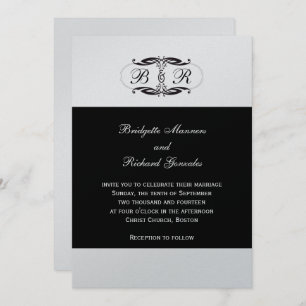 Monogram Wedding Invitations Art Deco Silver